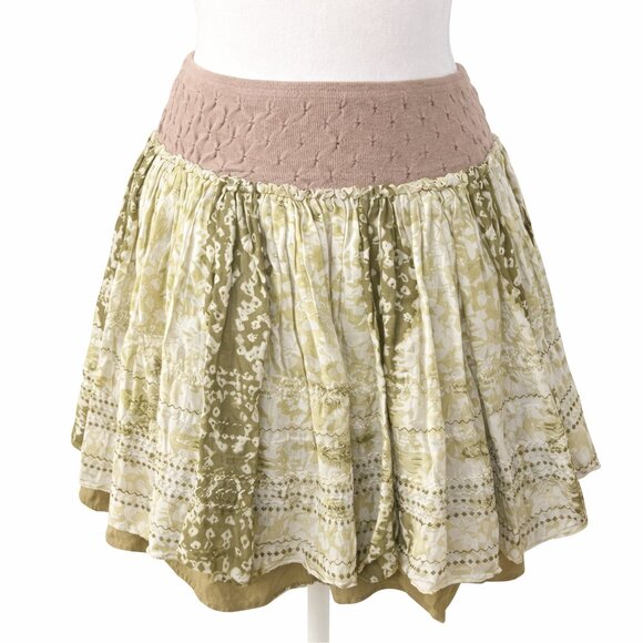 Free People Dresses & Skirts - Free People Bohemian Layered Skirt Size 2 Knit Waist Gauzy Embroidered
